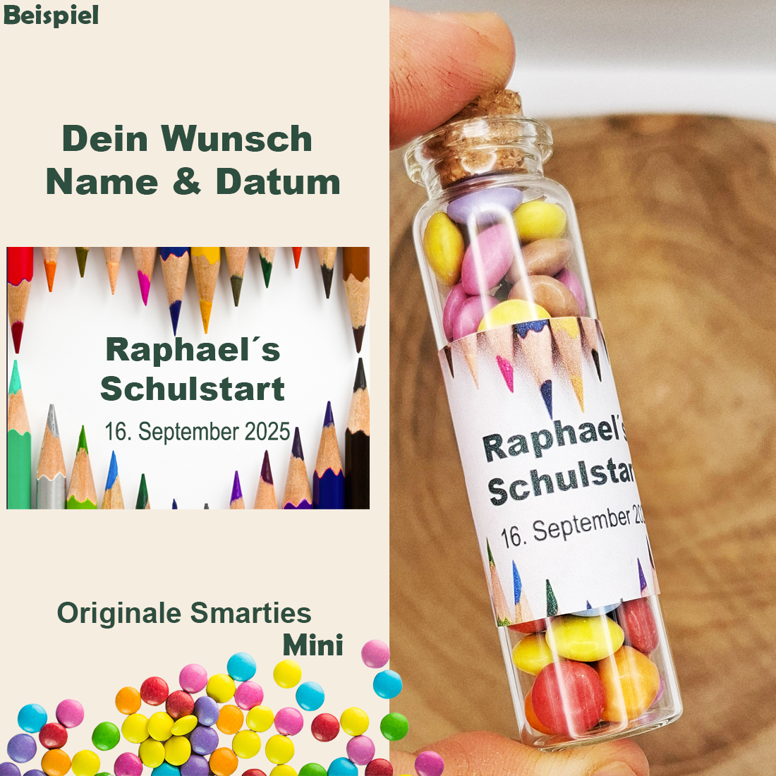 Mini Smarties Glas mit Wunschnamen & Datum