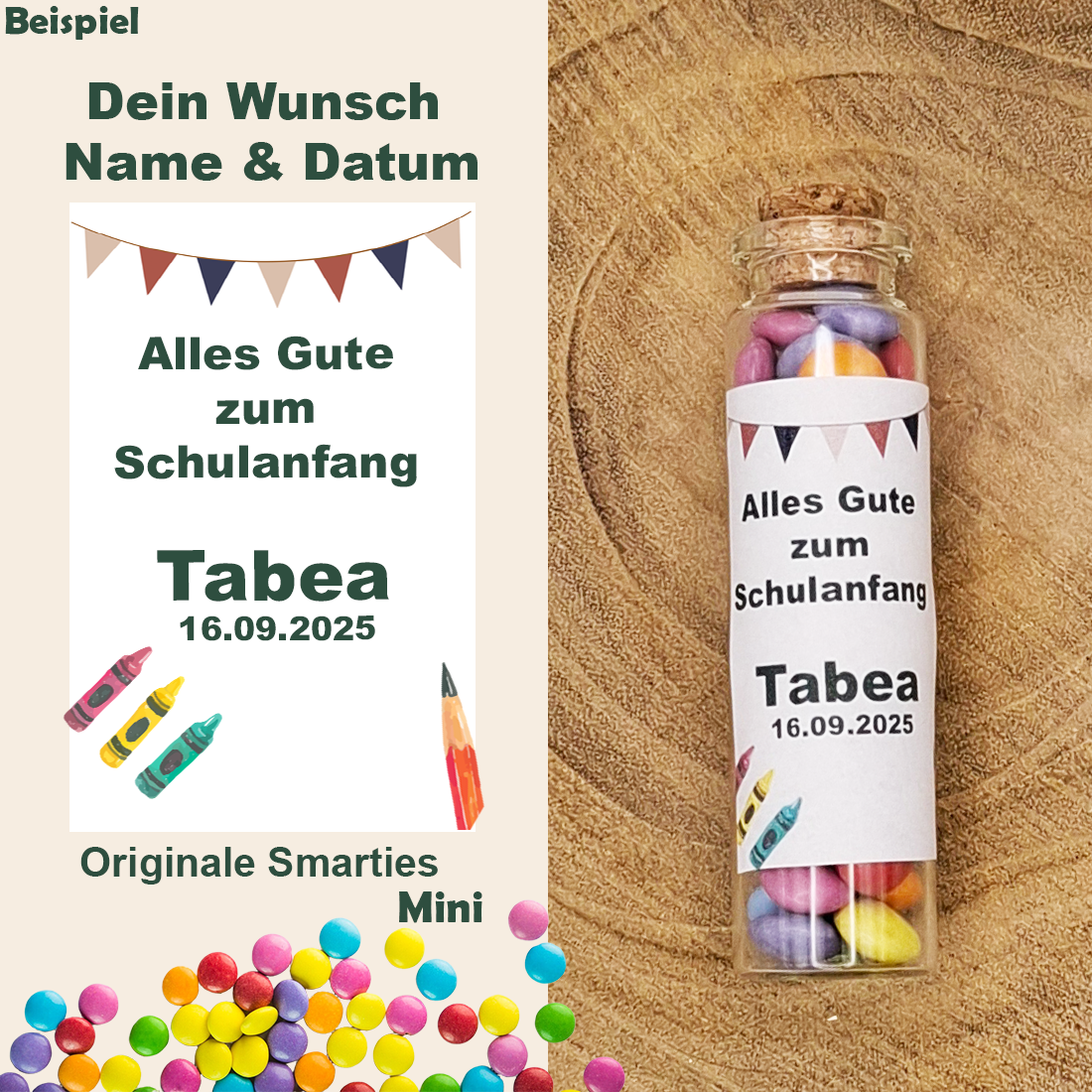 Mini Smarties Glas mit Wunschnamen & Datum