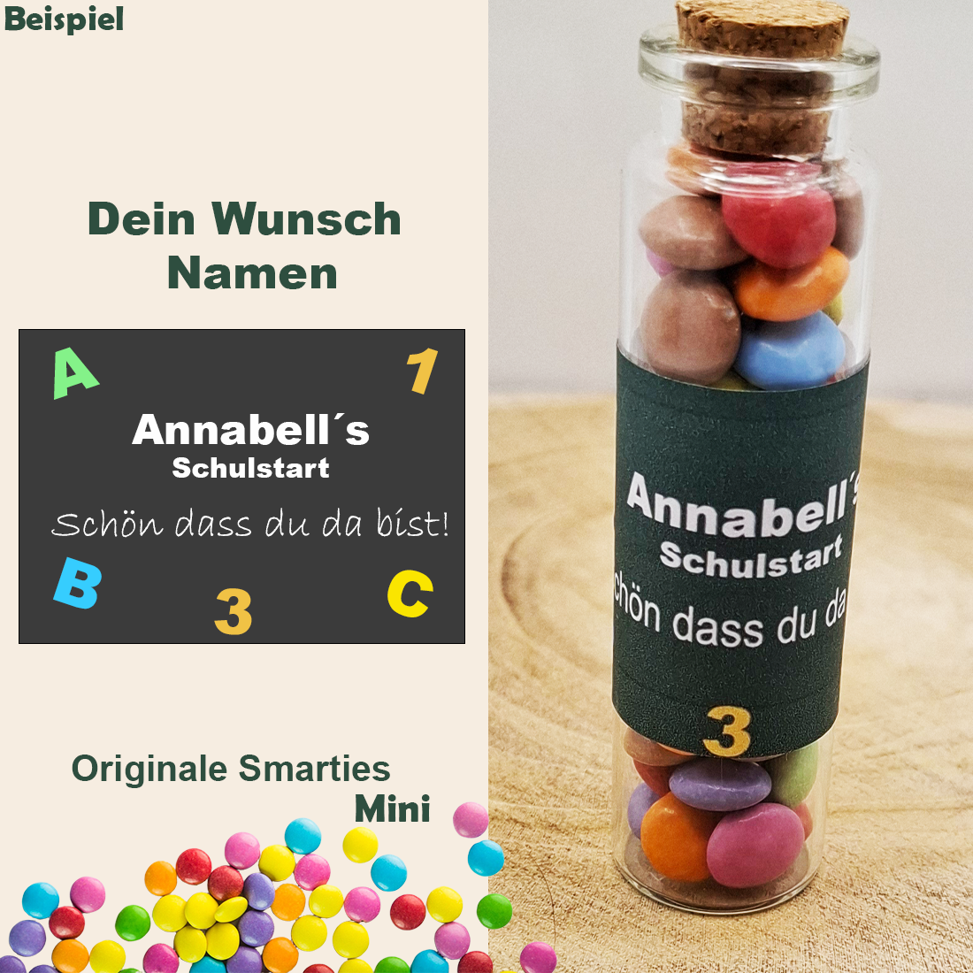 Mini Smarties Glas mit Wunschnamen