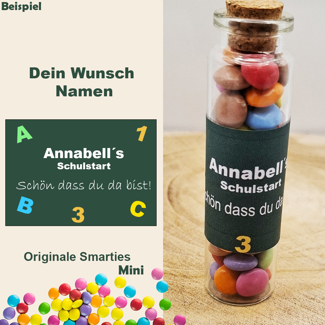 Mini Smarties Glas mit Wunschnamen